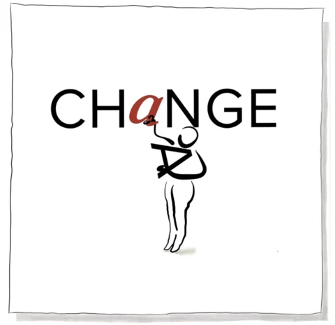 A figure lifting the red letter a into the word CHANGE