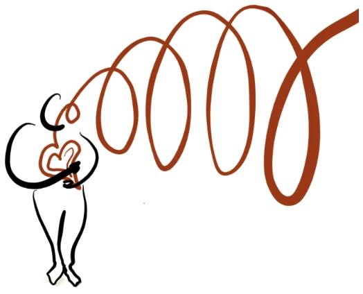 A figure with a red thread unspooling from the heart