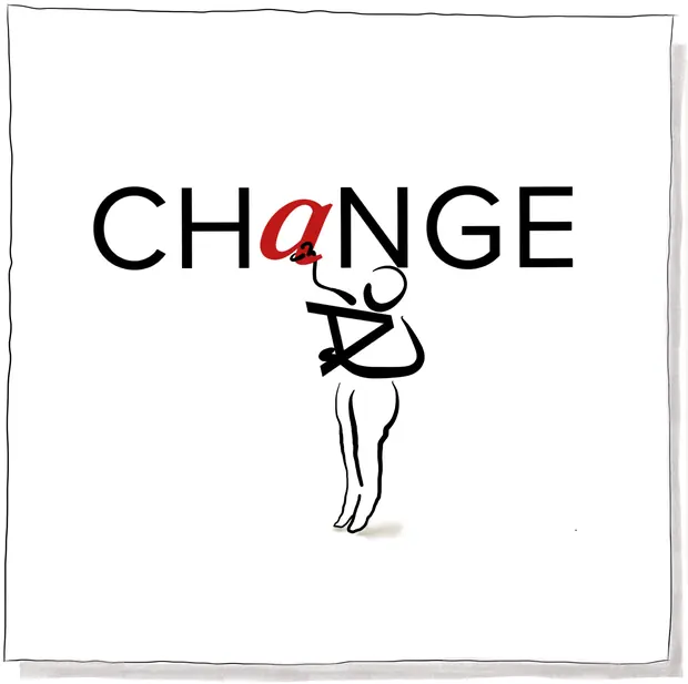 Courting Change — a figure holding up the word CHANGE